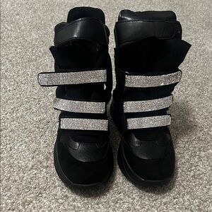 Black High-Top Sneakers with Rhinestone Straps